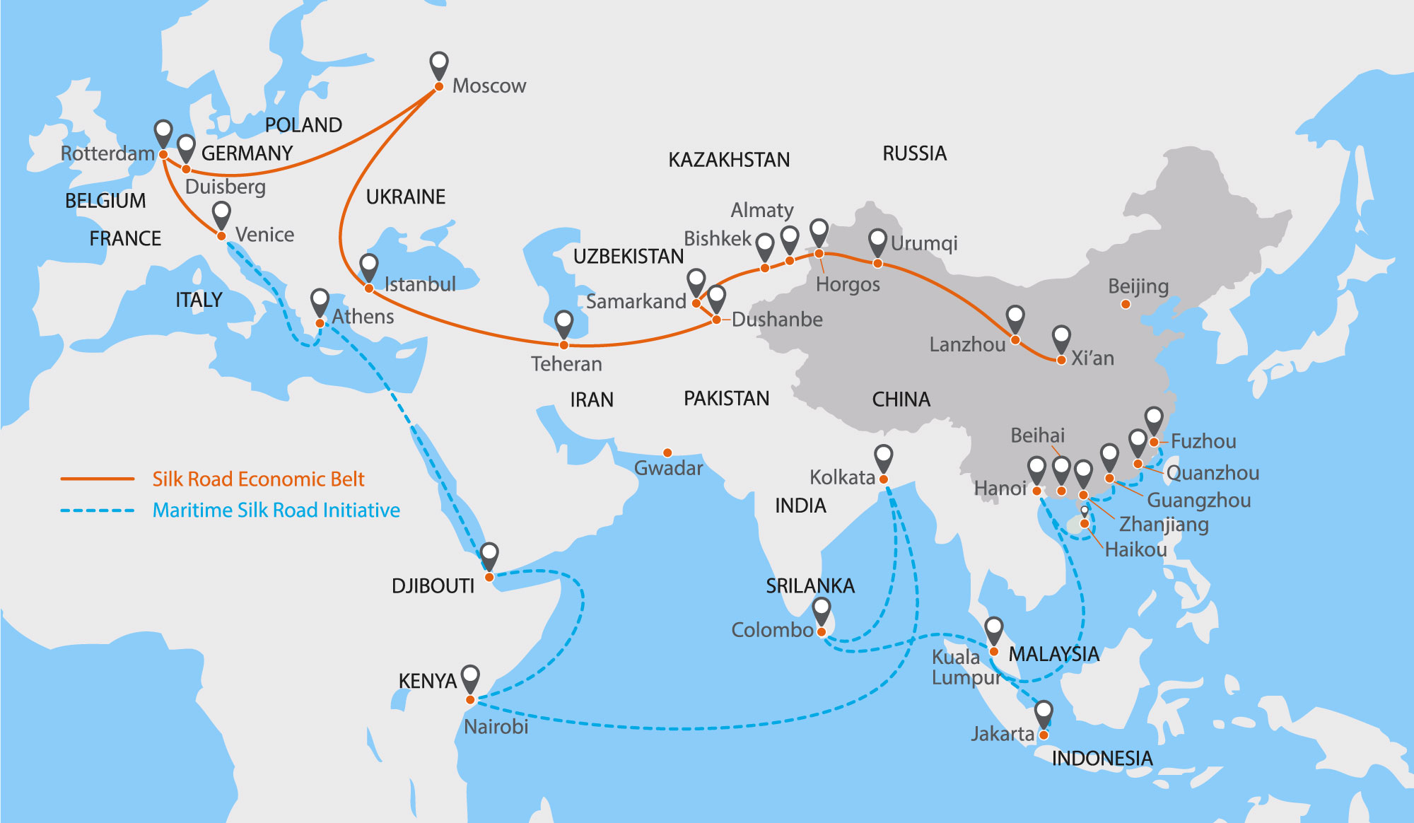 Visualisierung der Seidenstraße auf einer Karte