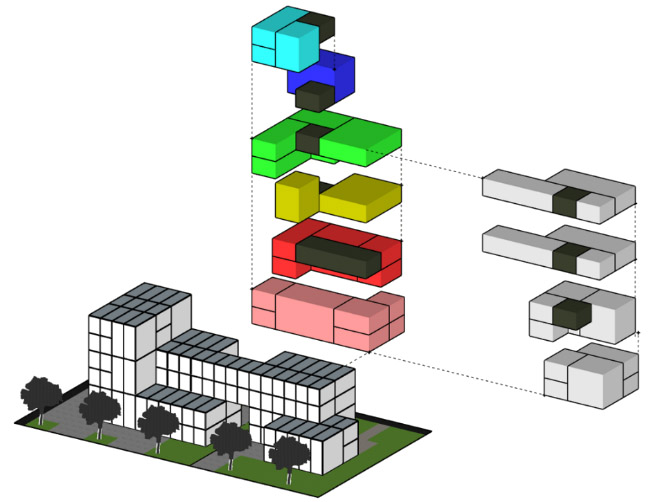 3D-Visualisierung eines modularen Gebäudes