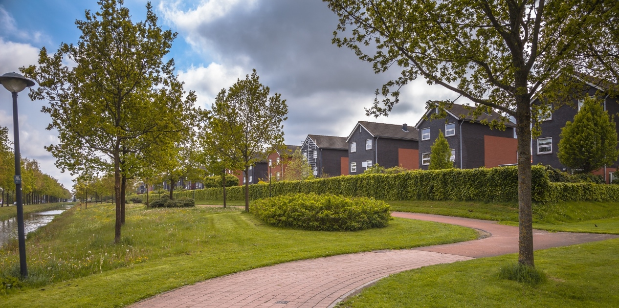 Park in een stad met wandelpaden.