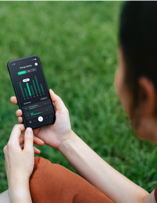 A woman holding a smartphone