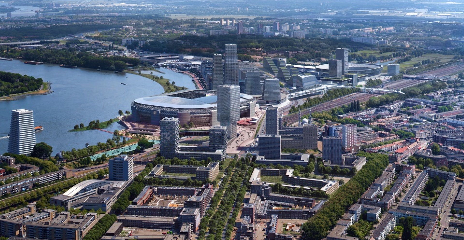 Luchtfoto van Rotterdam-Zuid bij de Kuip en toekomstig Feyenoord City