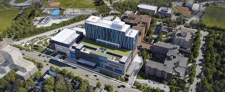 A visual representation of the new hospital, featuring innovative architecture and a welcoming exterior.