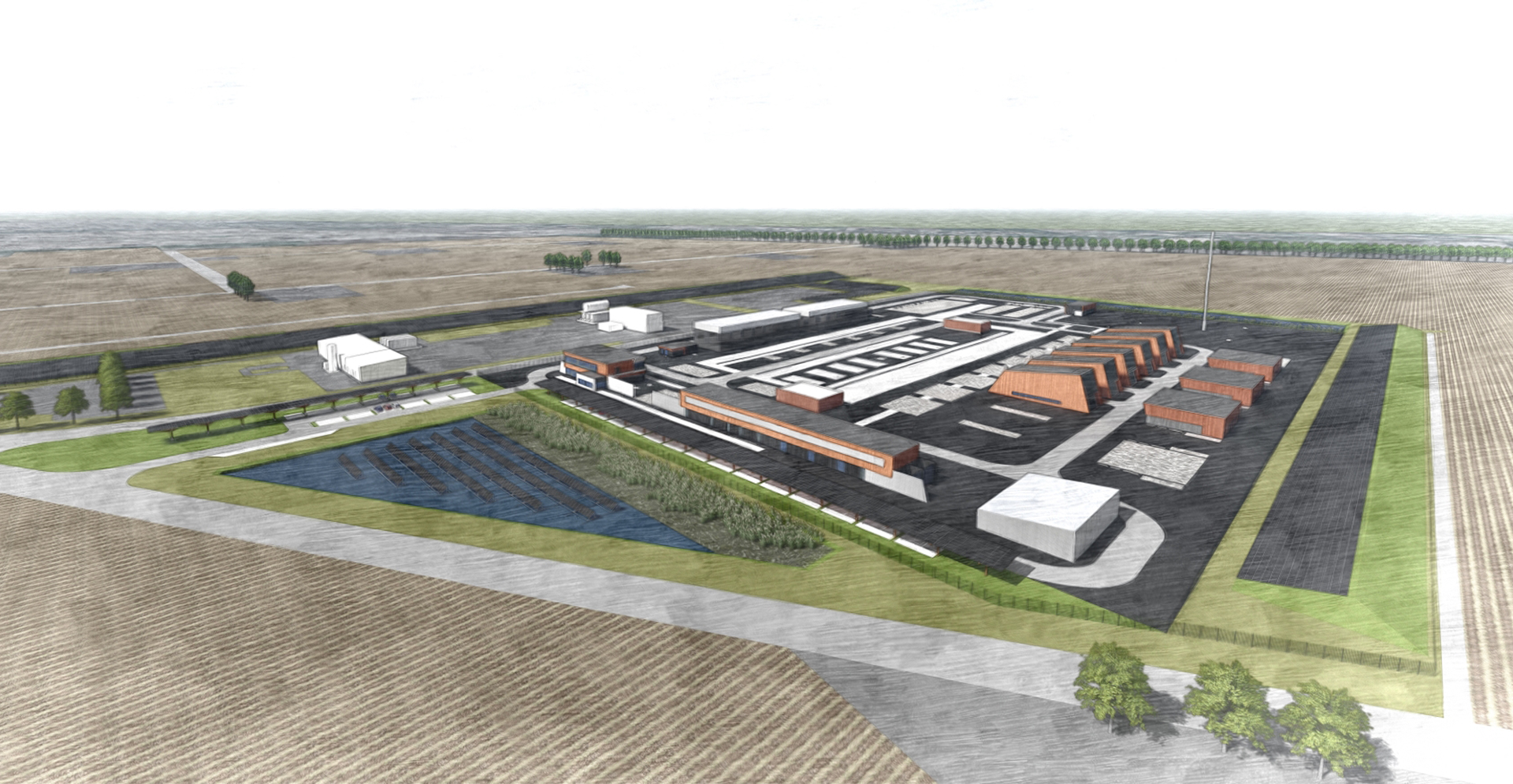 Visualisatie luchtfoto van Hystock locatie Zuidwending